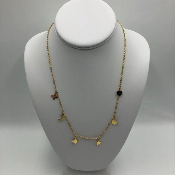 18K Gold Plated Moons Stars Stainless Steel Women's Necklace Hypoallergenic - Picture 3 of 9